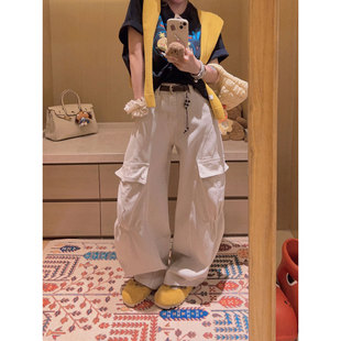 重工结构感米色休闲感牛仔裤 裤 多口袋工装 Yukiss