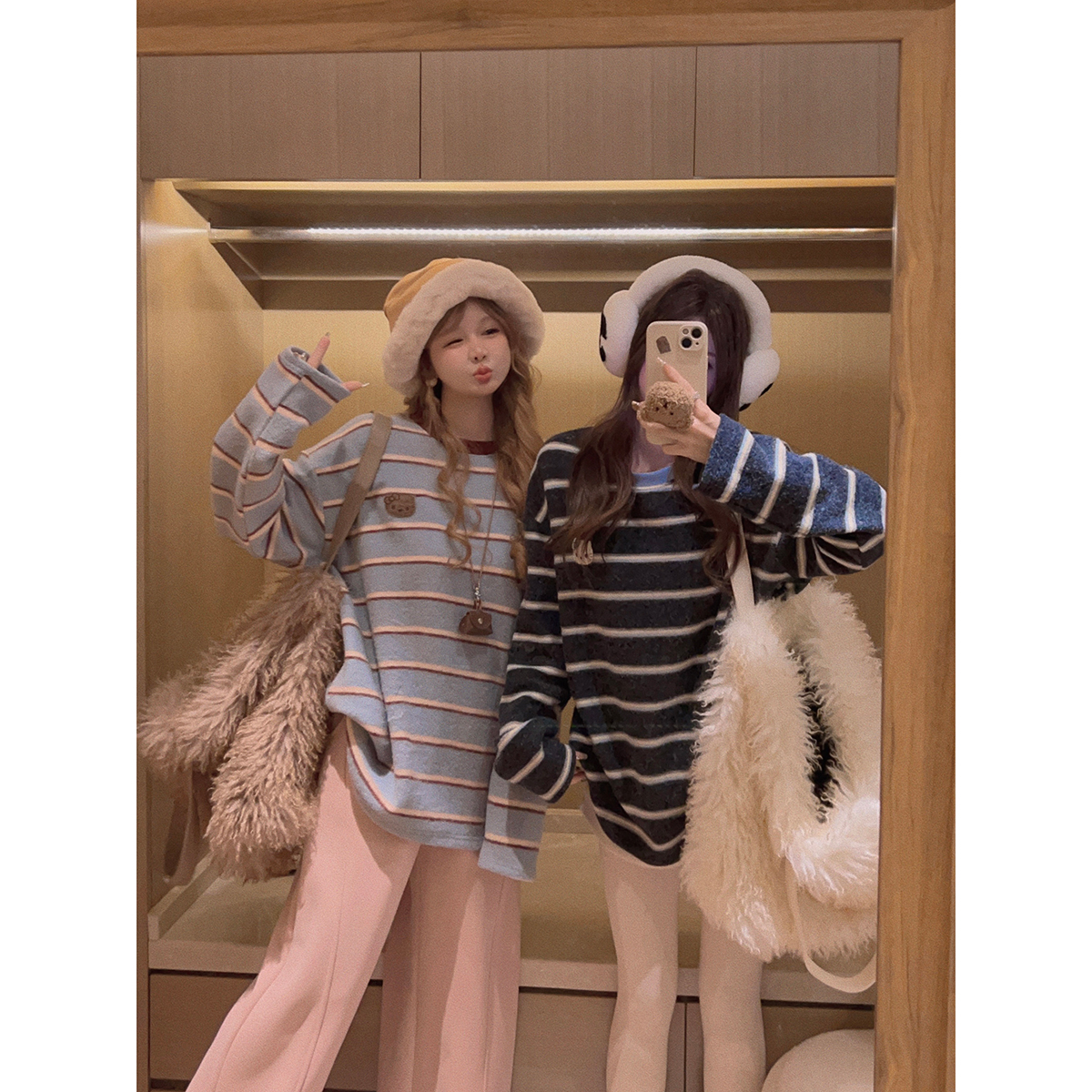 Yukiss【原创！kt猫条纹tee/加厚撞色长袖加绒T恤～】