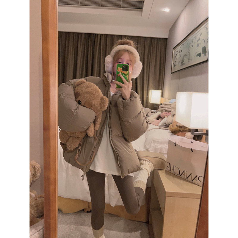 Yukiss 卡其灰绿小面包立领羽绒服女冬韩系宽松短款百搭外套ins潮,女装/女士精品,羽绒服,淘宝优惠券,粉丝福利购,淘宝优惠卷
