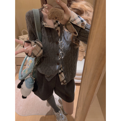 Yukiss【一衣双搭！学院通勤利落格纹拼接羊毛针织衫】