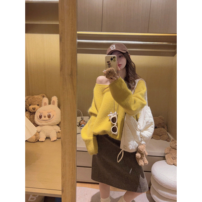 Yukiss【显白！贴肤穿巨柔软/领口两穿针织衫兔毛毛衣】