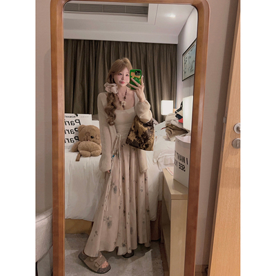 新中式国风印花阔腿半身裙裤