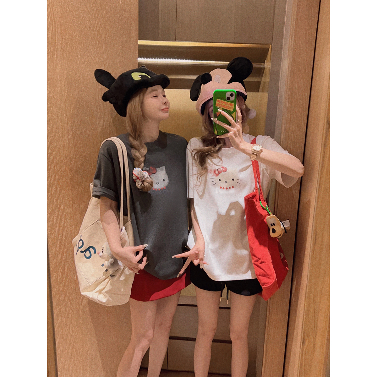 Yukiss 灰色可爱猫咪短袖T恤女夏韩系圆领宽松显瘦百搭叠穿打底衫