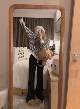 Yukiss【福利清仓5折】小个子黑色加绒加厚微喇叭裤女冬显腿长