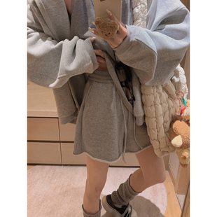 松紧腰宽松灰色卷边短裤 Yukiss 320g松软毛圈棉