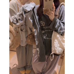 T恤女秋韩系慵懒风宽松显瘦时髦打底衫 Yukiss 深灰色毛绒感KT长袖