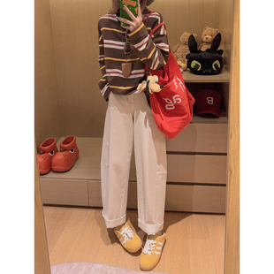 米白色弯刀休闲裤 酵洗弧形立裁 bv香蕉裤 Yukiss