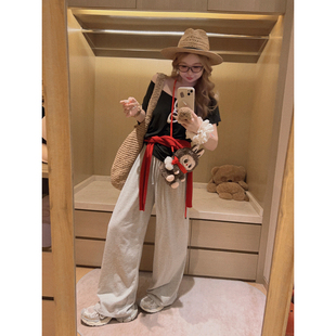 条纹宽松阔腿休闲裤 Yukiss 薄料 夏季 垂感懒懒裤