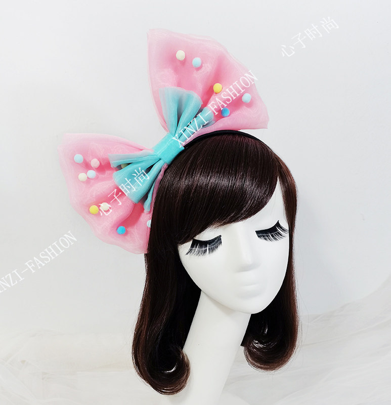 心子时尚原创设计双色大蝴蝶结发箍可爱甜美头饰生日派对演出摄影