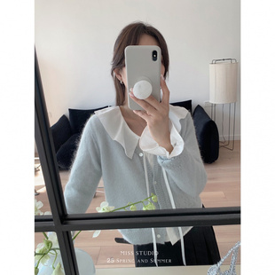 MISS 2248 STUDIO 2025早春温柔感满分马海毛镂空钩花v领针织开衫
