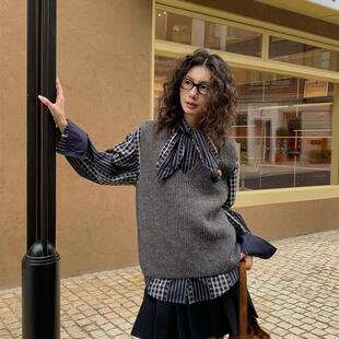 NEIHE内赫2025年V领针织马甲背心女款 外穿毛织上衣257228 秋冬新款