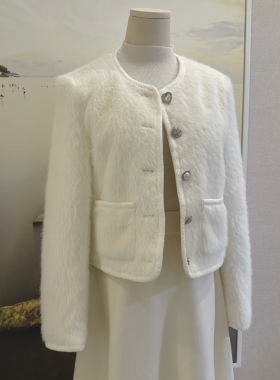 冬季新款名媛高级感小香风貂绒毛毛外套女设计感羽绒内胆短款上衣