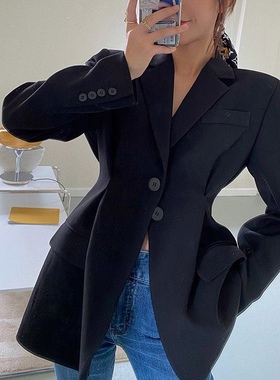 W花花家韩版收腰西装外套女秋季新款修身廓形纯色西服上衣Alice