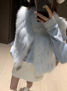 【盒子专享】小奶狐  围脖领狐狸毛车条工艺皮草短款马甲外套