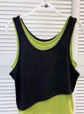 W花花撞色假两件设计感吊带背心女夏季外穿性感运动上衣Alice简约
