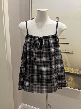 13法式天丝棉刺绣&时髦棉感格纹可两穿A字廓形抹胸吊带上衣