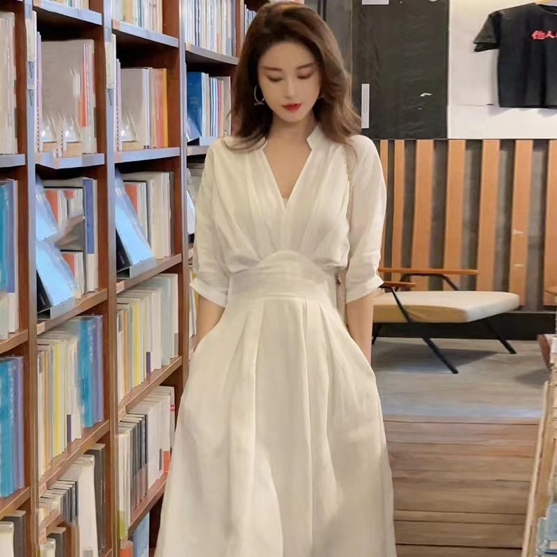 法式白色衬衫连衣裙气质名媛风新款女装夏季别致长裙子春秋装