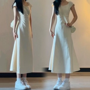 设计感纯欲掐腰连衣裙女夏季新款法式小众鱼尾包臀长裙后妈裙