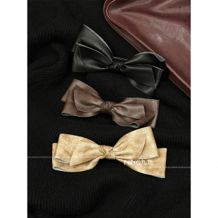 NINE九丨韩式高级感麂皮绒蝴蝶结钢夹高级感弹簧夹百搭一字夹抓夹