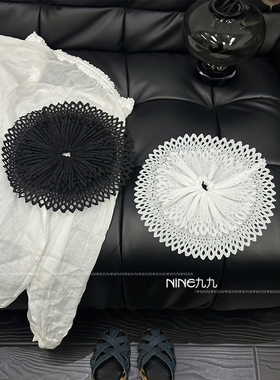 NINE九丨白色镂空双层百褶发圈发饰女韩国ins小众设计2025夏季新
