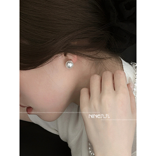 NINE九 s925纯银复古气质珍珠耳钉耳夹银针高级感冷淡风耳环耳饰