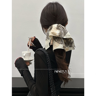NINE九 国风复古针织方巾大肠发圈女扎头发方形发绳头绳女 新中式