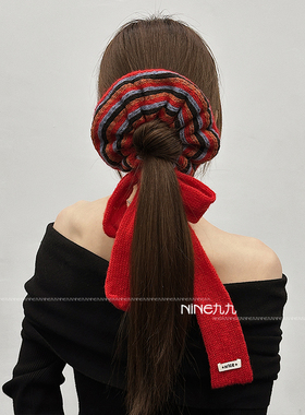 NINE九丨周美美Tomasa同款彩色针织大发圈发带发饰围脖红色头饰女