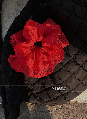 NINE九丨易梦玲同款红色发圈复古法式小众蕾丝花边大肠圈少女镂空