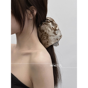 NINE九 大肠发圈复古布艺发饰缎面丝绒印花高级发绳头绳 慵懒法式