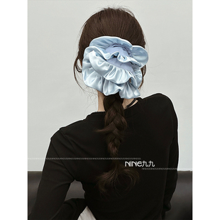 褶皱荷叶边大肠圈双层缎面布艺发圈芭蕾风 头饰法式 NINE九 新款