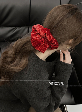 NINE九丨圣诞节红色花朵丝绒大肠发圈丸子头超大头饰头绳新年秋冬