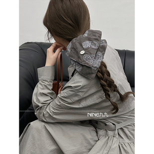 NINE九 韩系印花大肠发圈女感发绳丸子头花马尾头绳发饰布料手工