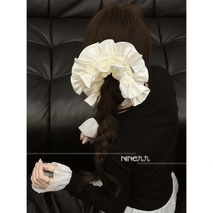褶皱荷叶边大肠圈双层缎面布艺发圈芭蕾风 头饰法式 NINE九 新款