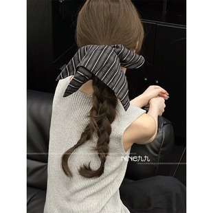 NINE九 条纹气质韩系四角垂感大号高端方巾发圈头饰女 2025新款