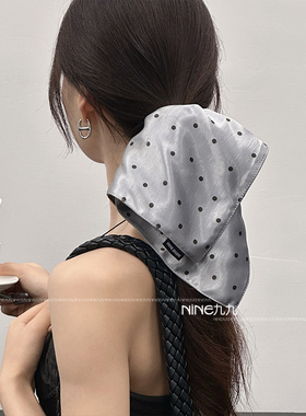NINE九丨高级感银灰色波点方巾大肠发圈女韩系方形扎头发低马尾女