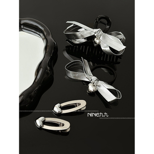 NINE九 饰品韩国进口发饰银色蝴蝶结小众气质发绳发圈头绳发夹