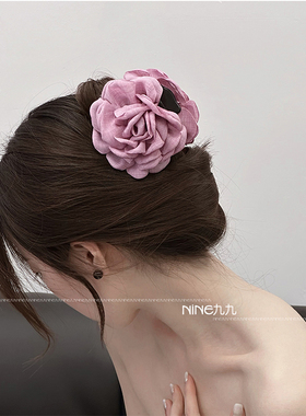 NINE九丨东方美感~红色花朵抓夹秋冬大号鲨鱼夹发夹后脑勺发饰女2