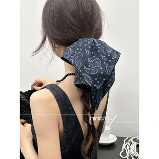 NINE九 复古文艺布艺头绳高级感方巾优雅头饰品气质皮筋女扎头女