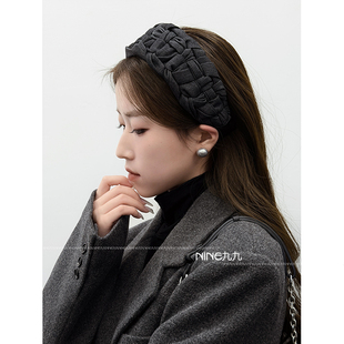NINE九 黑色 复古麻花发箍女2025秋编织发饰高颅顶减龄头箍新款