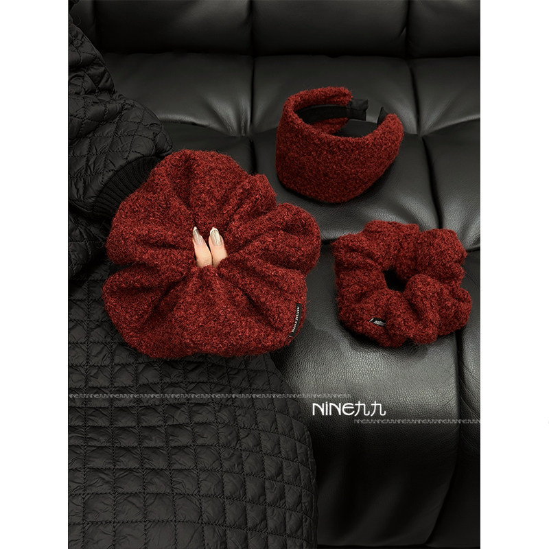 NINE九丨细闪毛呢红色大肠发圈女高级感丸子头发绳秋冬洋气时尚,饰品/流行首饰/时尚饰品新,发饰,淘宝优惠券,粉丝福利购,淘宝优惠卷