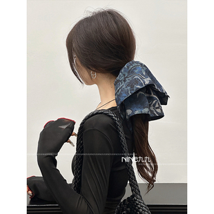 NINE九 气质图腾印花方巾大肠发圈女扎头发绳低马尾头绳发饰头花