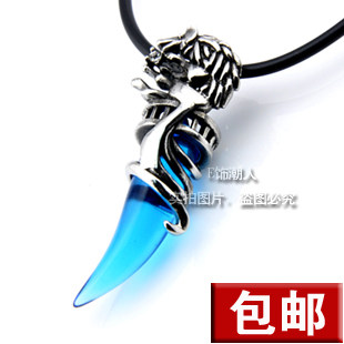 个性狼牙黑玛瑙钛钢男士项链 韩版复古时尚吊坠饰品战狼项链