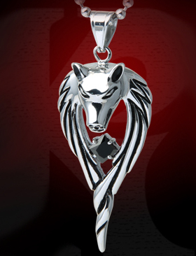 钛钢镶钻复古时尚风男士狼牙项链