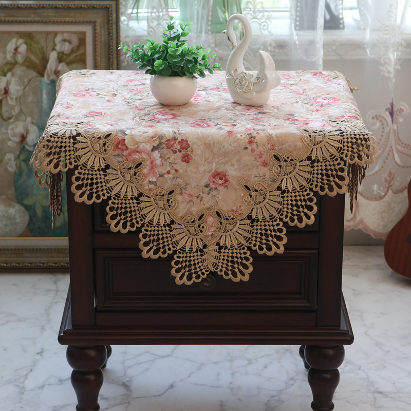 유럽 ??스타일의 레이스 패브릭 중공 레이스 침대 옆 테이블 흰색 사각형 식탁보 커버 먼지 커버 다목적 커버 천 에어컨 커버