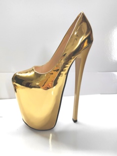 22CM高跟鞋恨天高2024新款金色性感细跟单鞋防水台高跟大码50女鞋