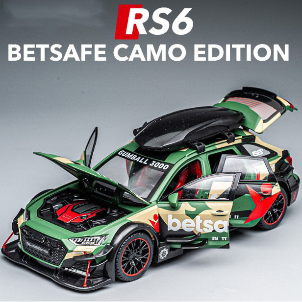 合金玩具车1:24rs6赛道改装版可开门声光音效仿真回力小汽车模型