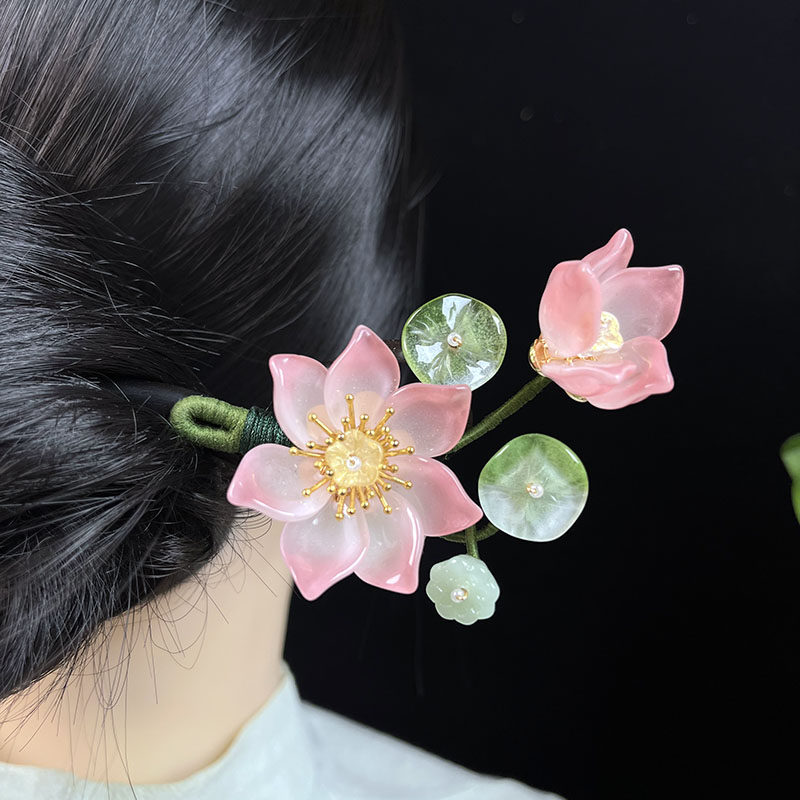 古风黑檀木新中式荷花发簪女高级感木簪子旗袍汉服琉璃木簪发钗