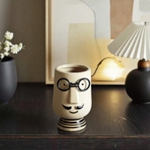 外贸出欧创意眼镜人物花瓶哑光粗陶桌面小盆栽多肉花盆装 饰摆件