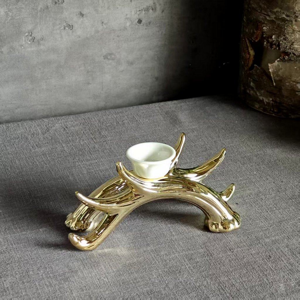 美式轻奢复古金色鹿角陶瓷烛台蜡烛托客厅餐厅家居桌面摆件装饰品