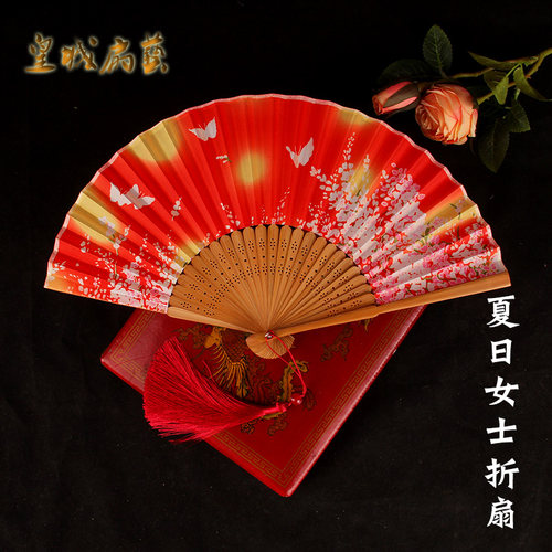 印染绫绢头青竹折扇夏季日用配饰